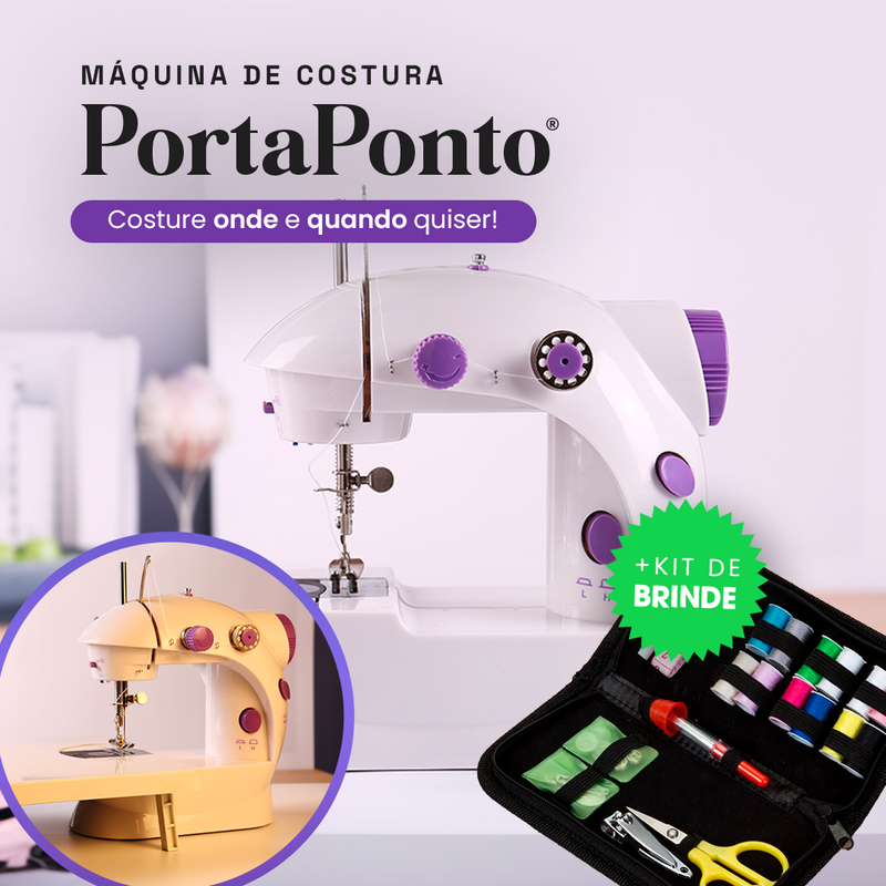 Mini Máquina de Costura Portátil PortaPonto® + GANHE DE BRINDE KIT DE COSTURA